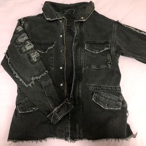 Distressed black jean jacket